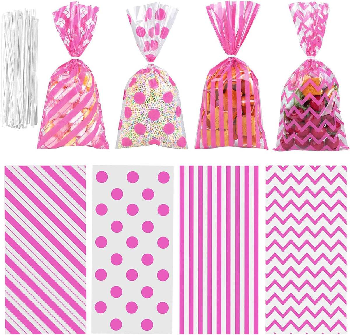 Aneco Pink Cellophane Bags 100 Pack 10.6 x 5.1 Inch