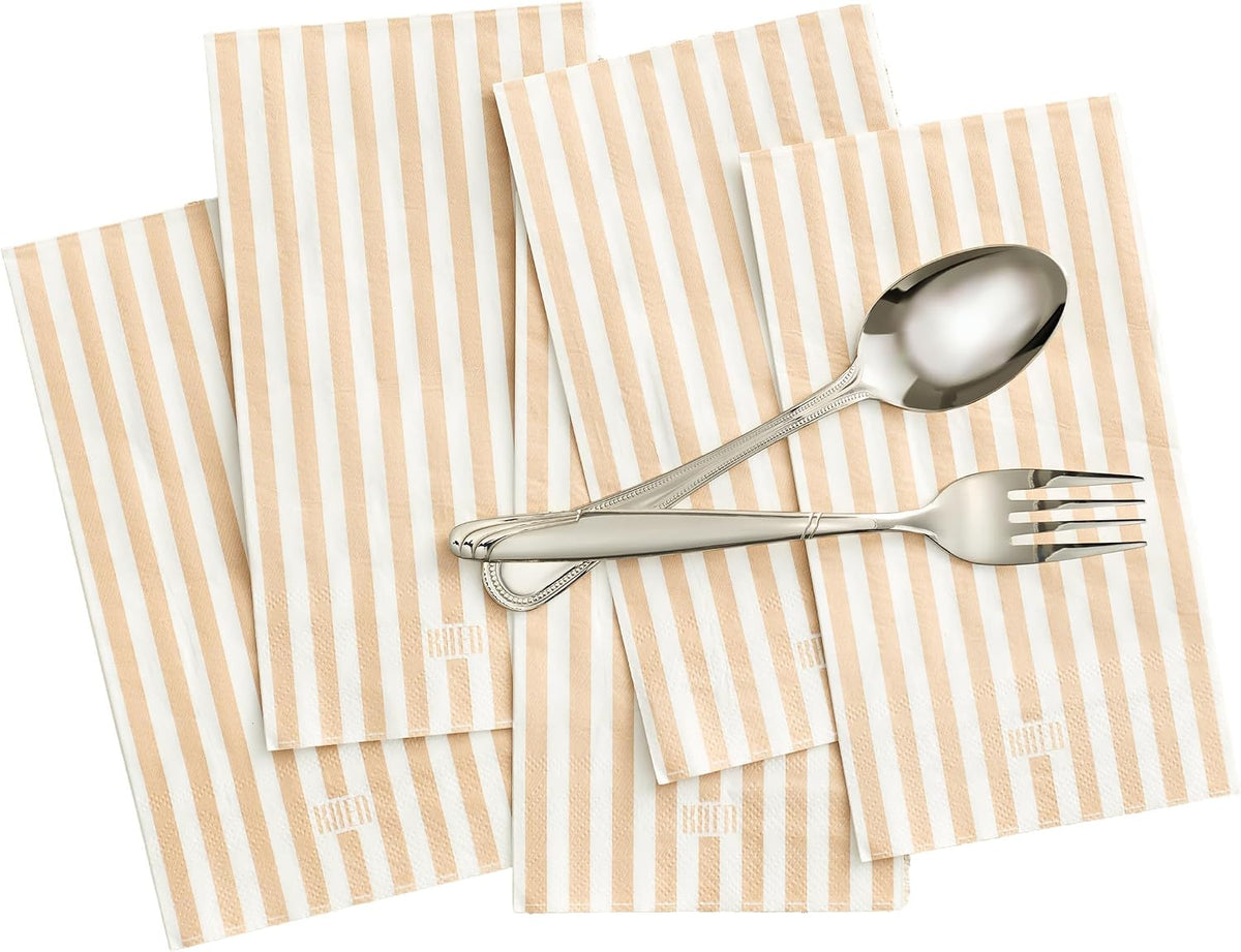 Striped Disposable Napkins & Placemats – 3-Ply Paper Tableware for Parties, BBQs, Picnics, Birthdays & Holiday Gatherings – Elegant & Absorbent Dinner Napkins with Matching Placemats - Beige Set of 50