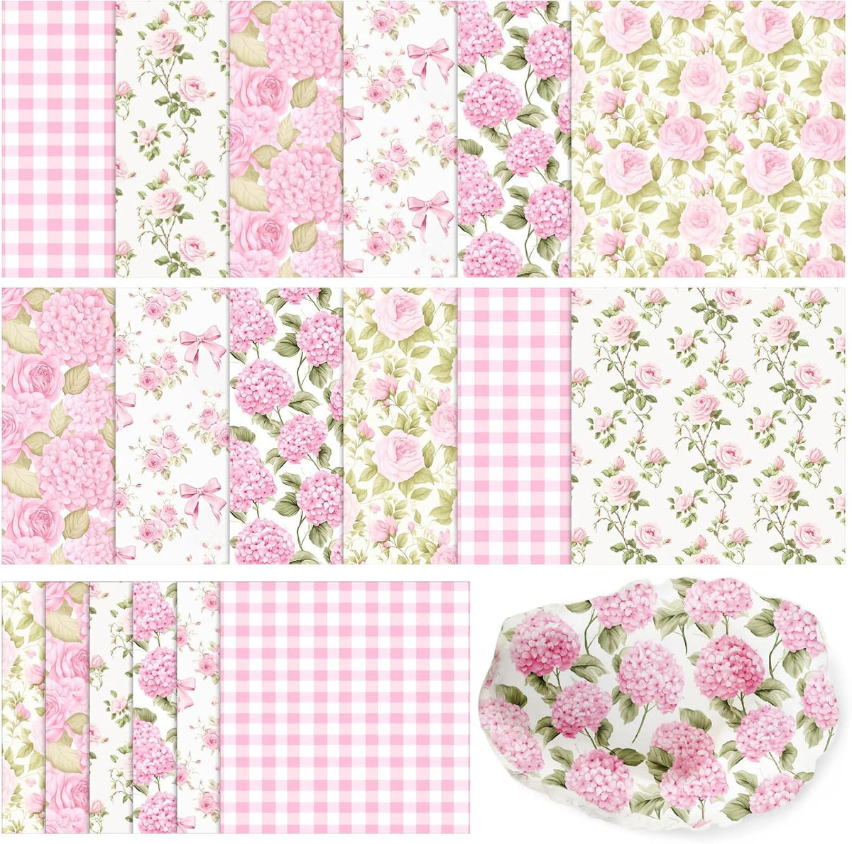 Yexiya 36 Sheet 6 Style Pink Floral Paper Napkins for Decoupage