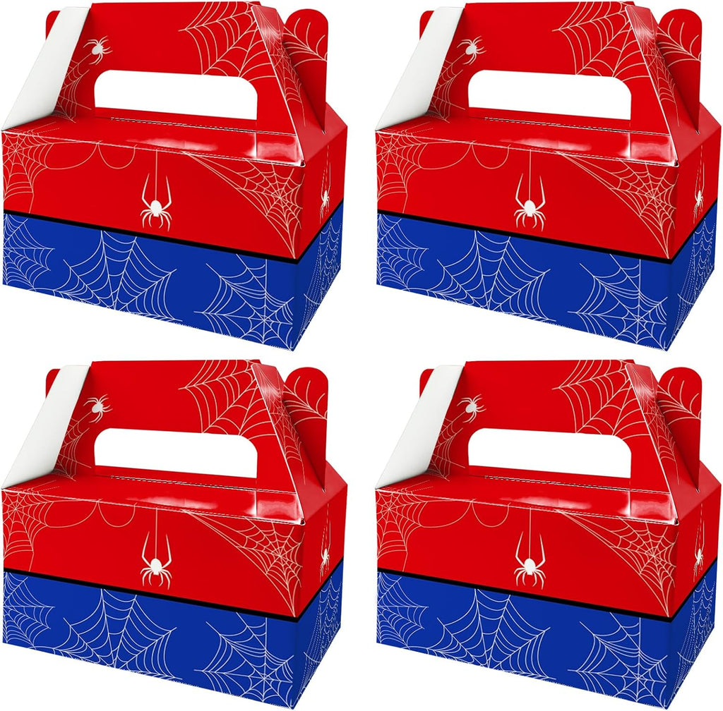 12 Pack Red Blue Spider Web Party Favor Boxes Comic Superhero Treat Bags