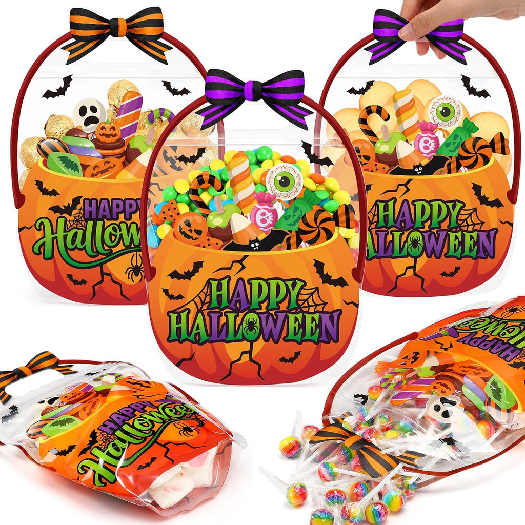 Fuutreo 25 Pcs Halloween Treat Bags with Handles, Horror Candy Plastic