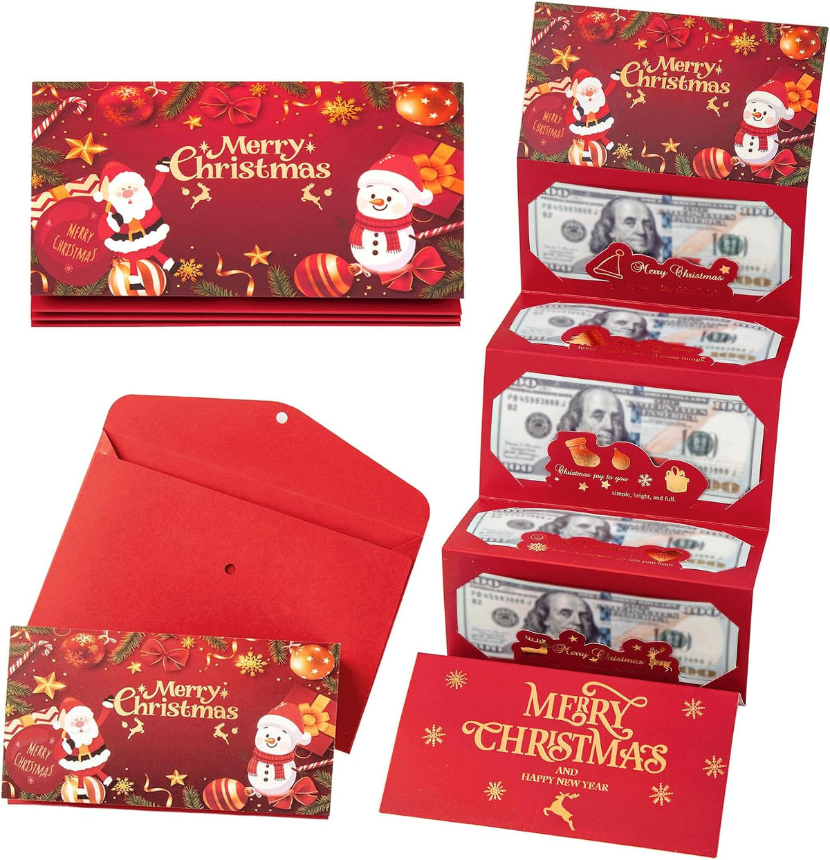 Christmas Money Holders for Cash, Christmas Cash Gift with Envelopes 6 Slots,Surprise Money Envelopes Xmas Gift Card For Men Women Girls Boys for Anniversary Holiday Xmas Party Supplies
