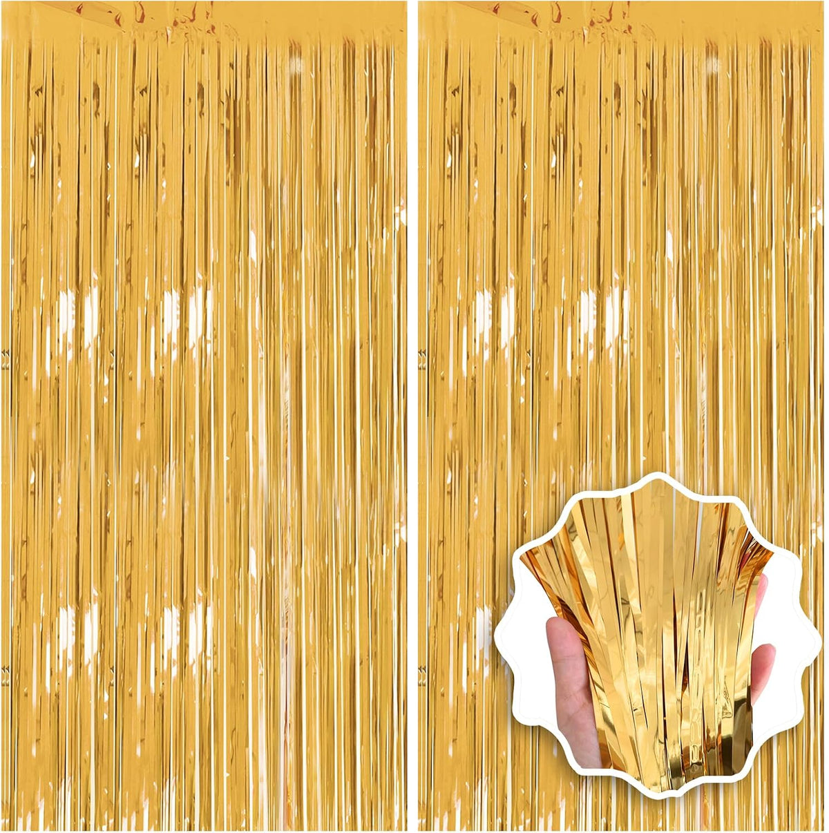 2 Pack 3.3x8.2 FT Gold Backdrop Birthday Decorations Foil Tinsel Curtain Gold Dooor Streamers Party Hanging Decorations Photo Booth Props for Birthday Graduation Bachelorette Christmas New Years Eve