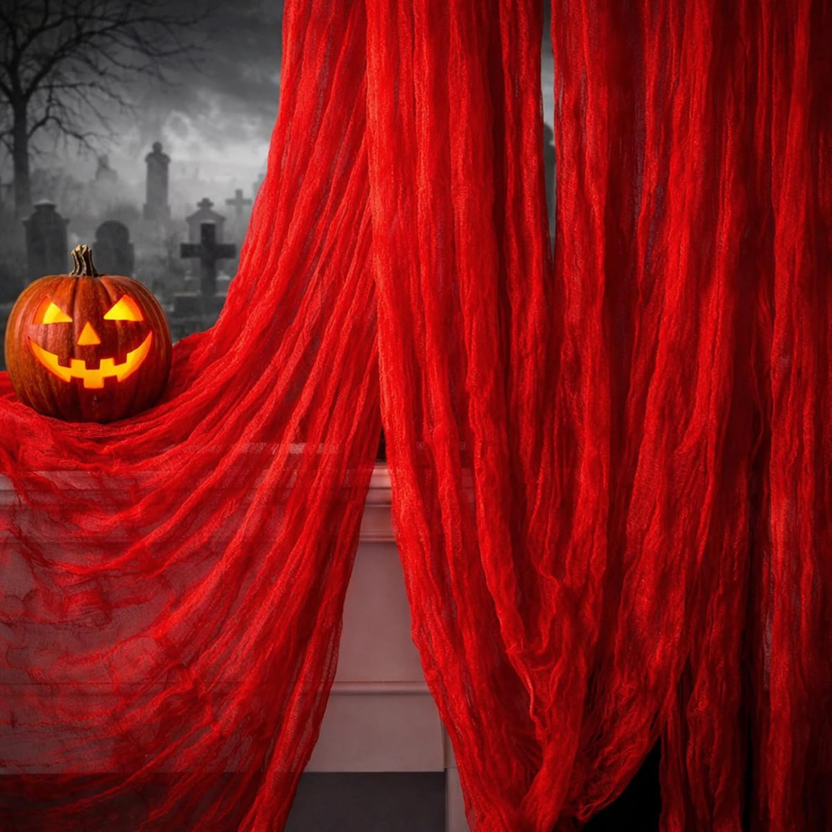 400"x 85" Halloween Red Creepy Cloth, Extra Large Scary Creepy Gauze Cloth