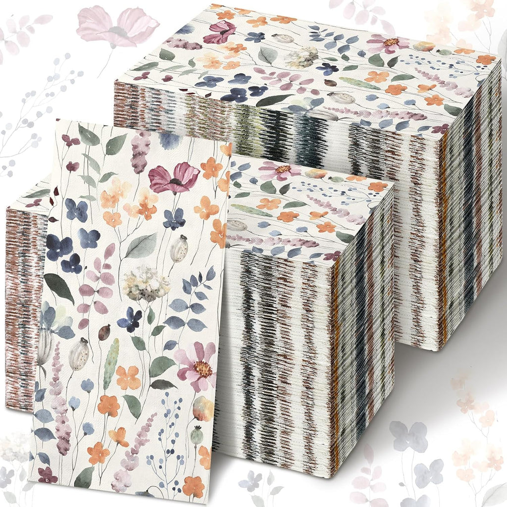Seajan 200 Pcs Floral Paper Guest Napkins Disposable Hand Towels