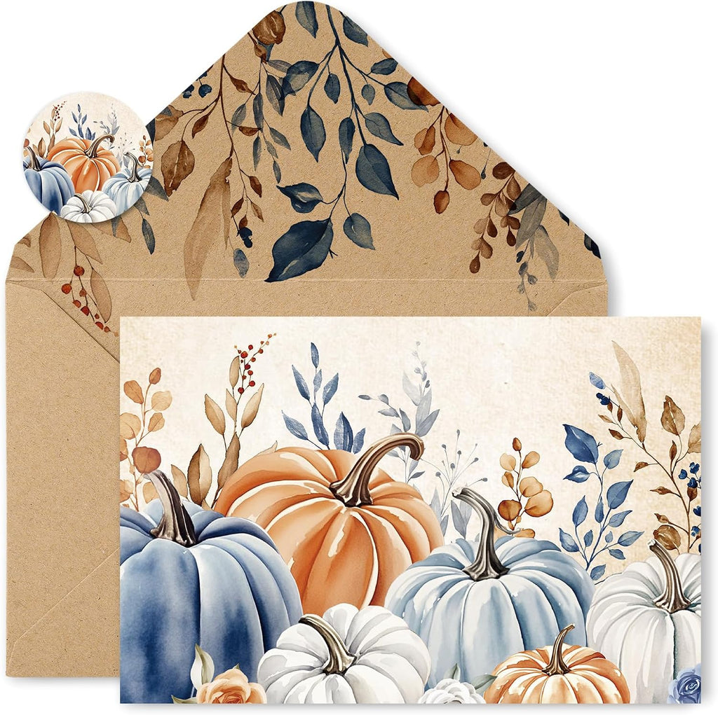 FYSUIMU 24 Pack Fall Cards Boxed Vintage Pumpkin Leaves Greeting Cards with Envelopes Stickers Autumn Blank Note Card for Thanksgiving Harvest Party Supplies, 4 x 6 Inch