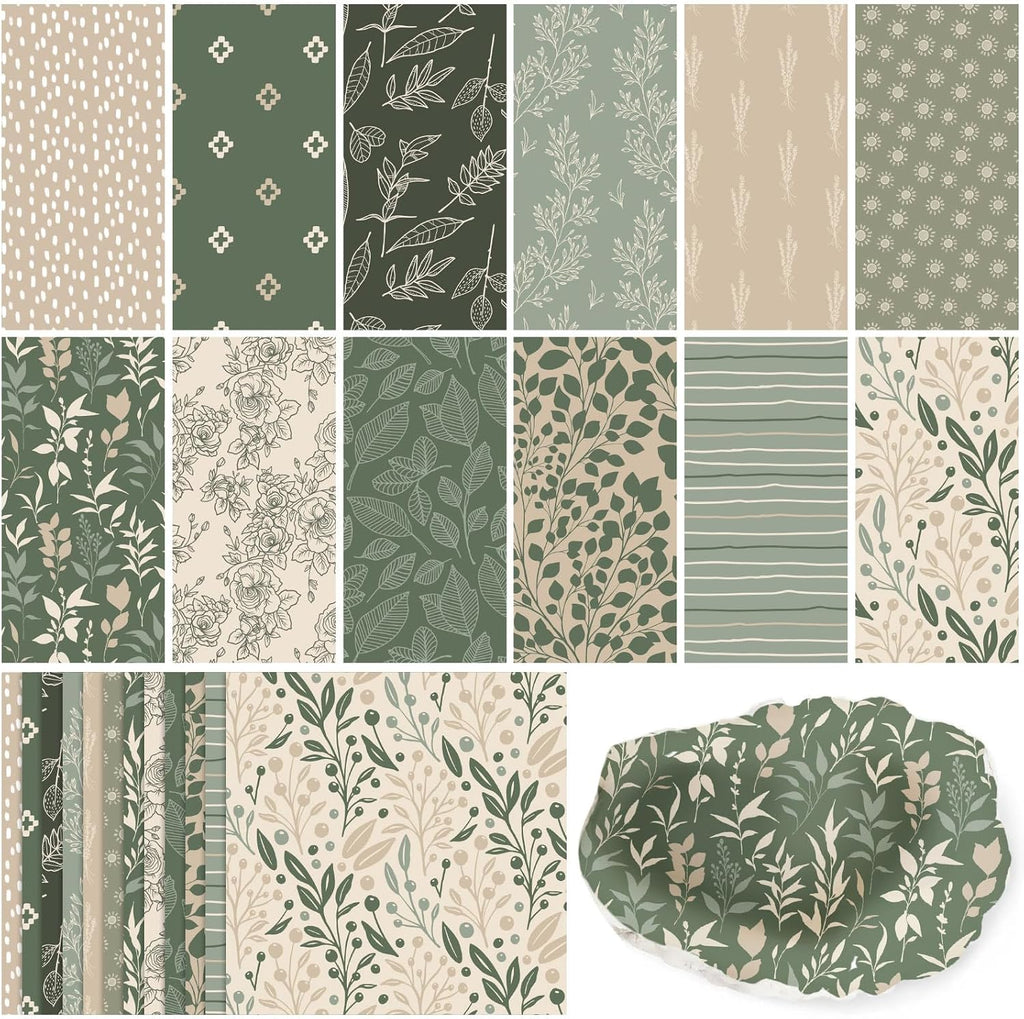 Yexiya 36 Sheet 6 Style Green Floral Paper Napkins for Decoupage