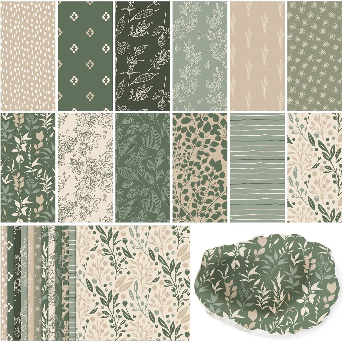 Yexiya 36 Sheet 6 Style Green Floral Paper Napkins for Decoupage