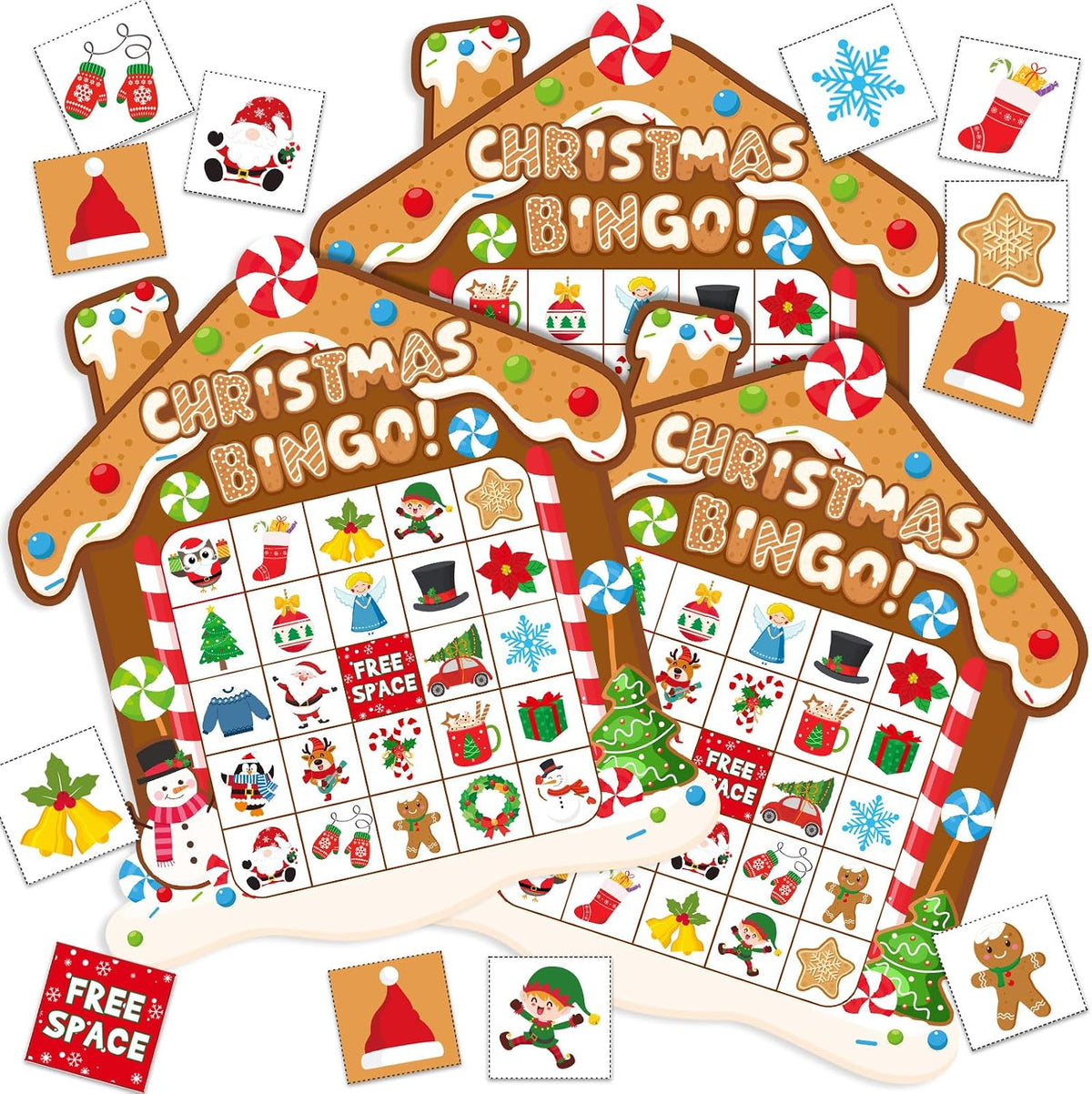 Blosssound Gingerbread Bingo Game 24 Players, Christmas Holiday Party