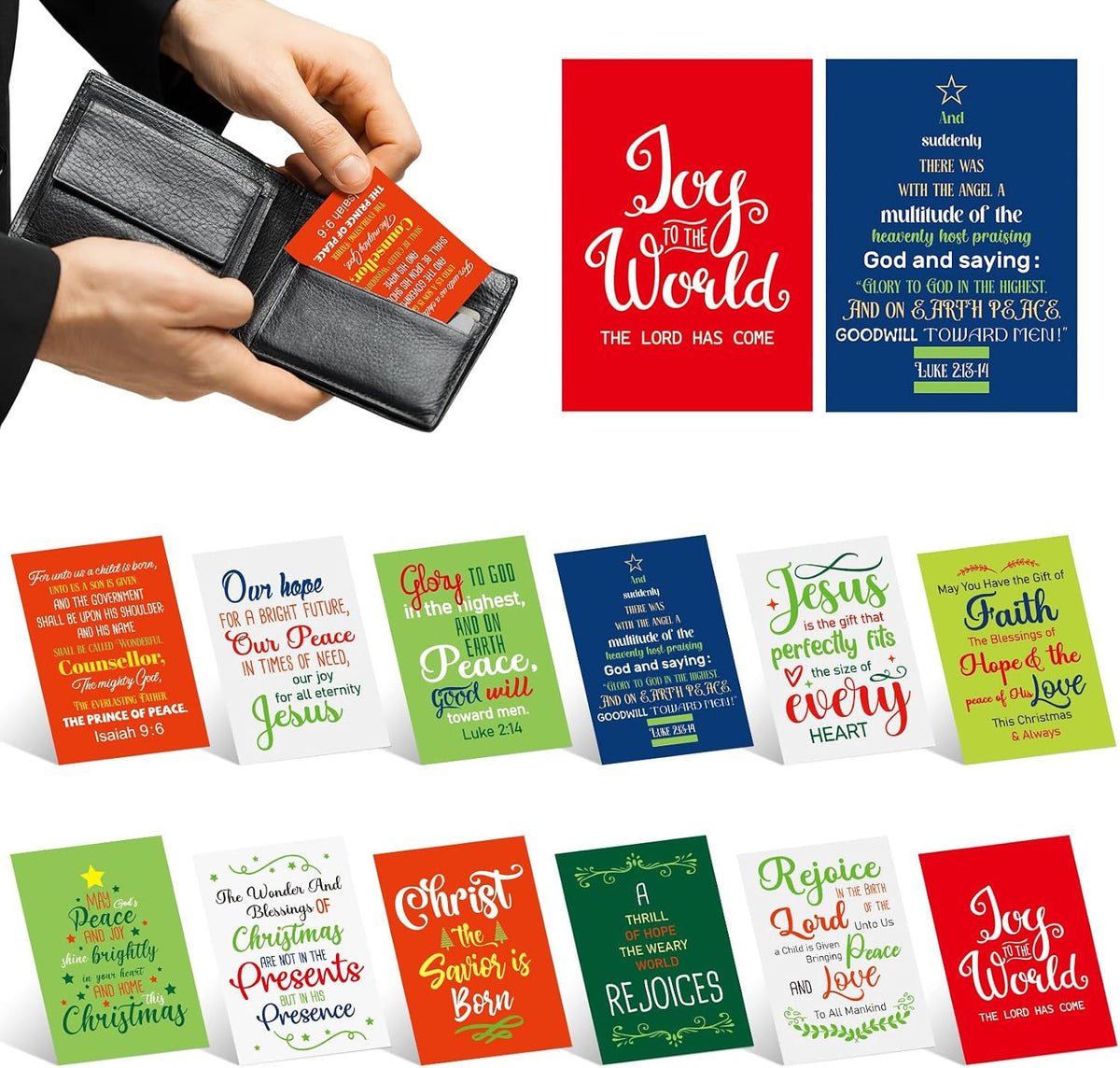 60 Pcs Christmas Bible Verse Gold Foil Wallet Cards, 3.5 Inch