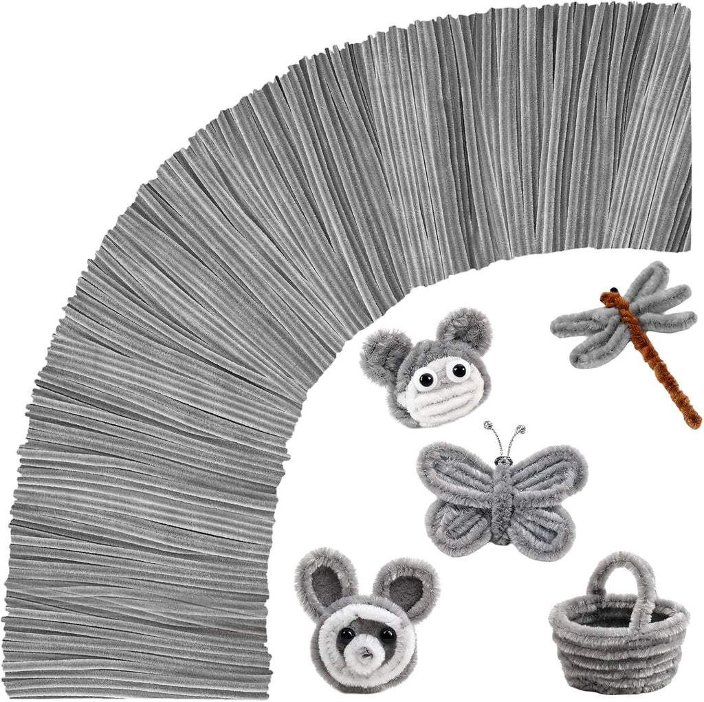 200PCS Gray Pipe Cleaners Craft Bulk,Arts Crafts,Sensory Toys,Chenille Stems Art Supplies for Projects Creative DIY Room Decor,Christmas Decorations,Fidget Toys for Ages 8-13,DIY Cute Grey Animals