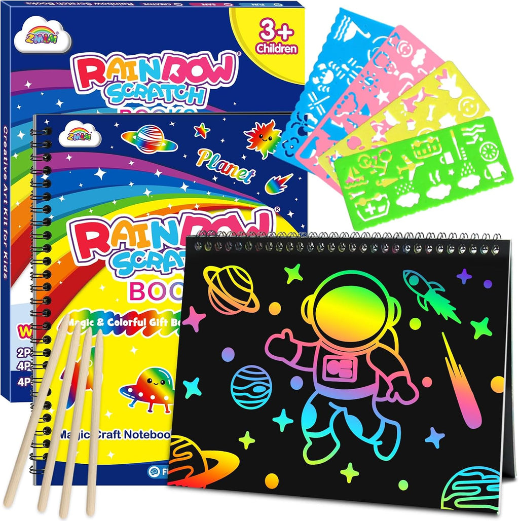 ZMLM Scratch Paper Art-Crafts Gift: 2 Pack Rainbow Notebooks Supplies Toys
