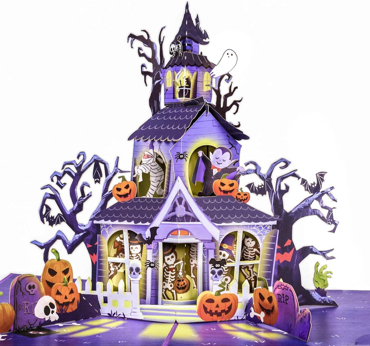 POPWOW Haunted House Pop Up Card, Happy Halloween, Pumpkin, Ghost, Tombstone, Scary 3D Greeting Cards, Gifts for Boy, Girl, Friend, Sister, Brother, 5x7 - Includes Envelope And Message Note
