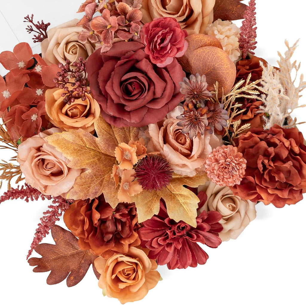 Lookein 300pcs Rose Petals Dark Teal&Burnt Orange Faux Silk Flower Petals
