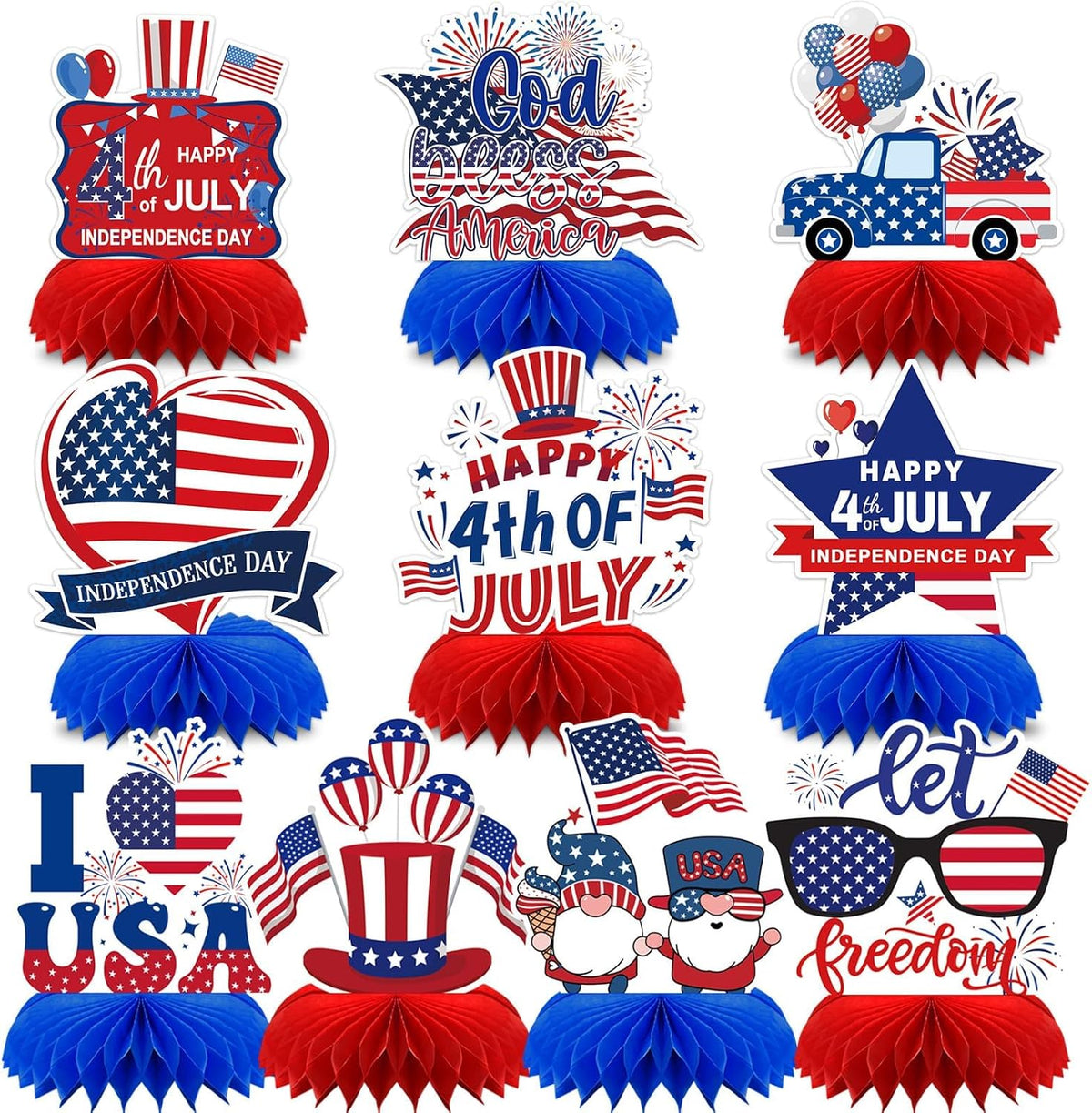 4th of July Decorations, 10PCS Patriotic Centerpiece for Table