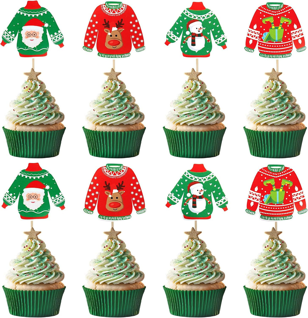 Ugly Sweater Cupcake Toppers, 40 PCS Christmas Ugly Sweater Cupcake Toppers Party Decorations, Christmas Holiday Cake Decoration Food Picks Topper for Xmas Birthday Holiday Party Decorations Supplies