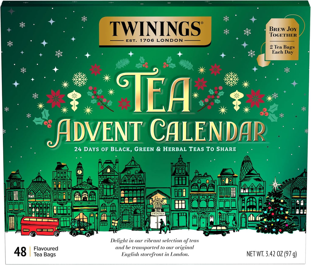 Twinings Tea Advent Calendar Gift Set, 24-Day Holiday Sampler with Black, Green & Herbal Teas, Christmas Countdown Box for Tea Lovers, Brew Joy Together, 48 Count (Pack of 1), 48 Tea Bags