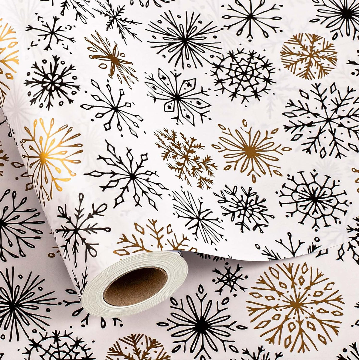 MAYPLUSS Christmas Gift Wrapping Paper Roll - 17 Inch X 33 Feet - Minimalistic Elegant Snowflake Flurry with Gold Design Winter Holiday Gift Wrap Sheet for Party, DIY Crafts & Festive Decoration