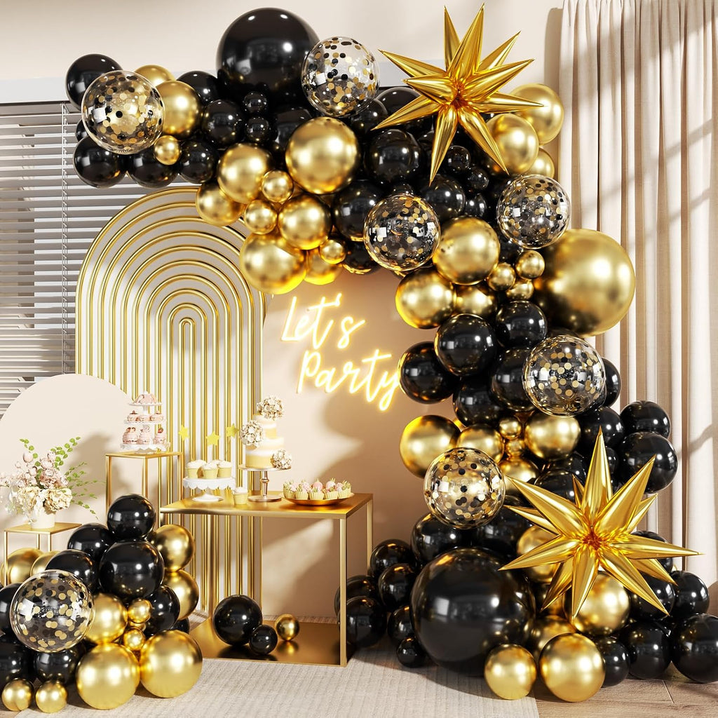 Black and Gold Balloon Arch Kit for Party Decorations