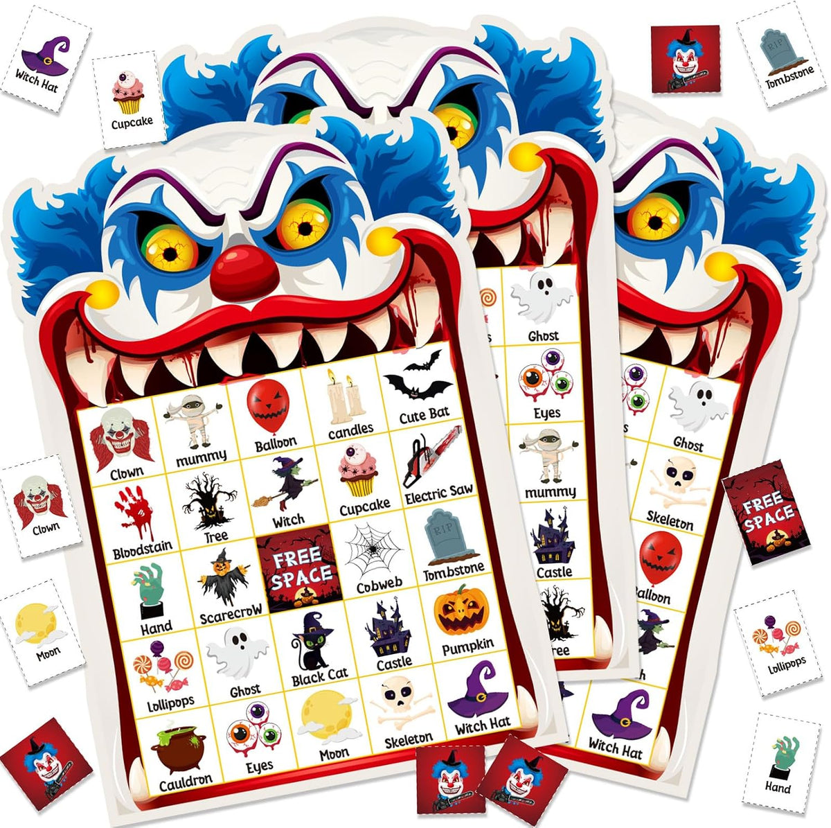 Blosssound Halloween Clown Bingo Game 24 Players with Call Cards Markers