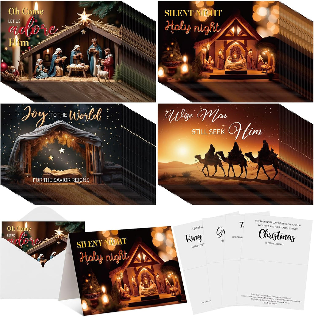 Eersida 100 Pcs Christian Christmas Cards Envelopes, Classic Style