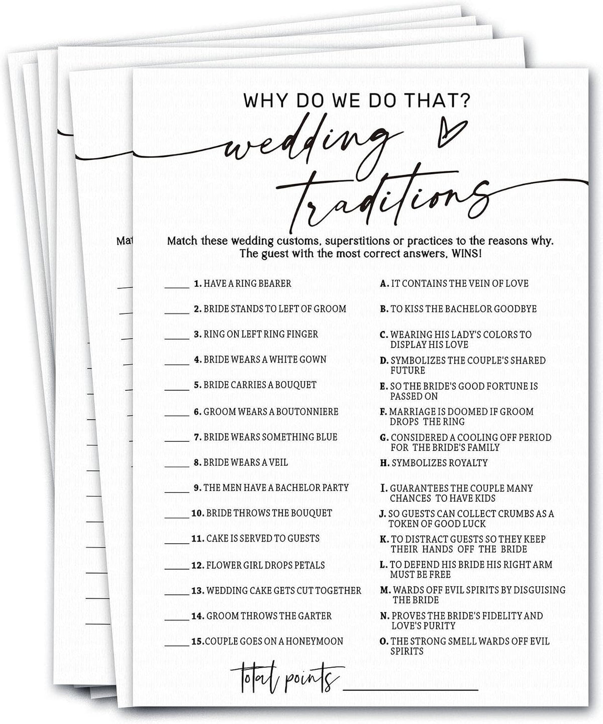 Bridal Shower Game Cards, Why Do We Do That Fun Icebreaker for Engagement Party Guests, 25 Cards with Answer Key, Minimalist White Wedding Shower Party Supplies - A08-3