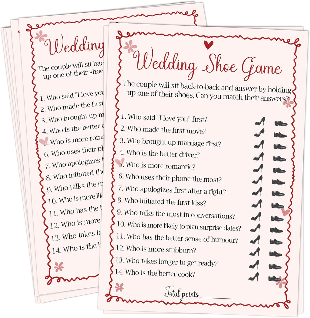 Pink Bridal Shower Wedding Shoe Games Cards - 30 Fun Wedding Party Game Cards for Bridal Shower, Engagement, Bachelorette & Newlywed Party, Icebreaker Activity Supplies & Decorations