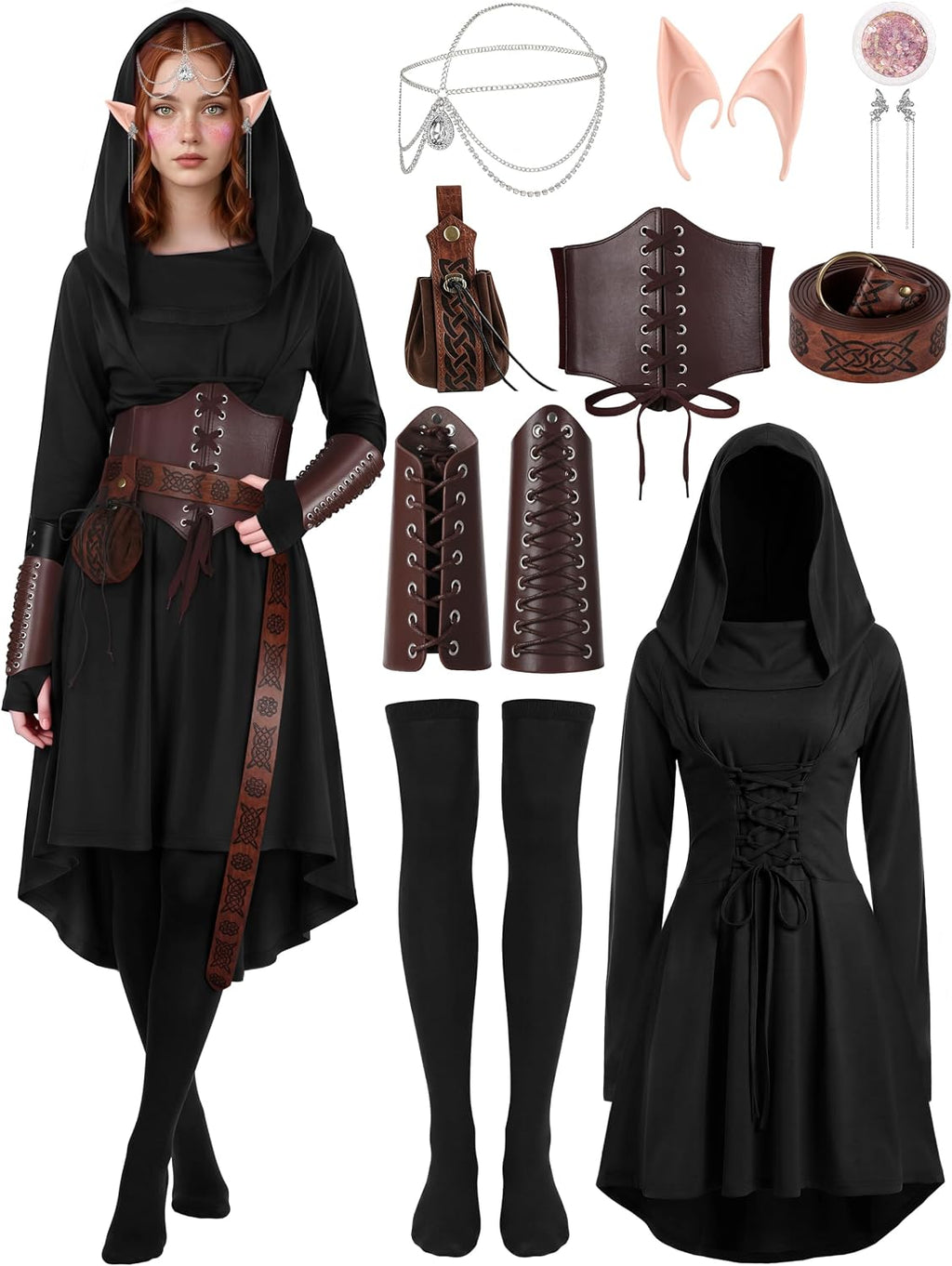 10 Pcs Women Renaissance Halloween Fairy Costumes Medieval Elf Dress S-XXL