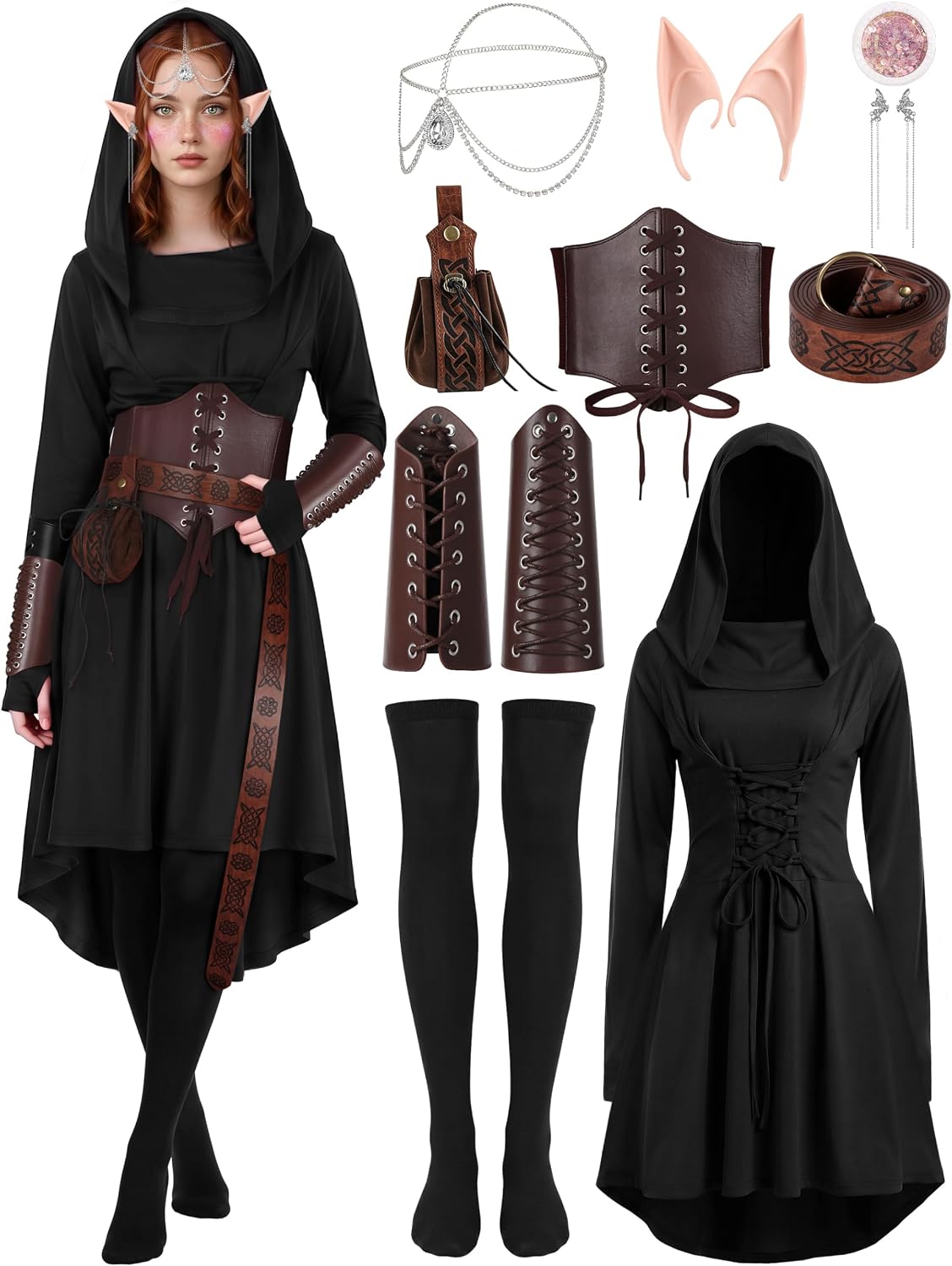 10 Pcs Women Renaissance Halloween Fairy Costumes Medieval Elf Dress S-XXL