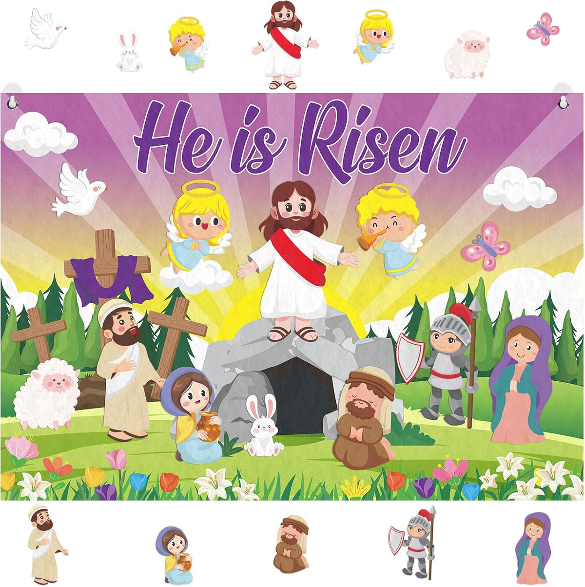 Cinrobiye Christian Easter Felt Board Set, Jesus Resurrection Story Scene with Reusable Pieces, Religious Teaching Tool Gift Set for Sunday School Classroom, Easter Basket Stuffers Party Favors