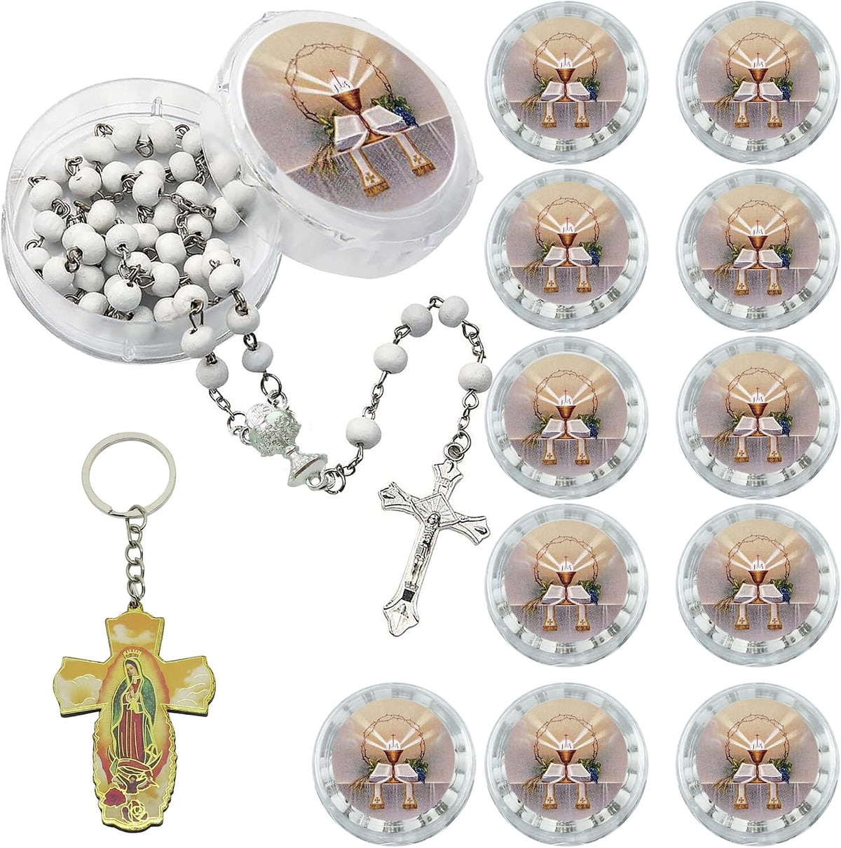 WE 12-Pack First Holy Communion Scented Rosary Favors with Box and Bag
