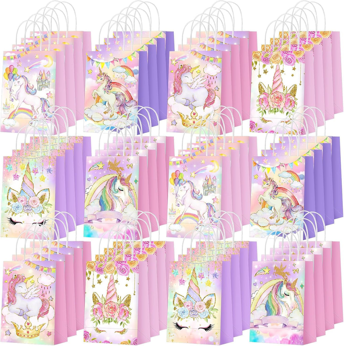 Kolldenn 48 Pcs Unicorn Party Favor Bags with Handles Unicorn Goodie Bags