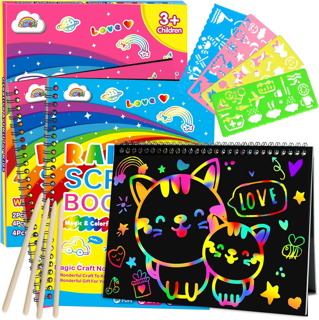 ZMLM Scratch Paper Art-Crafts Gift: 2 Pack Rainbow Notebooks Supplies Toys