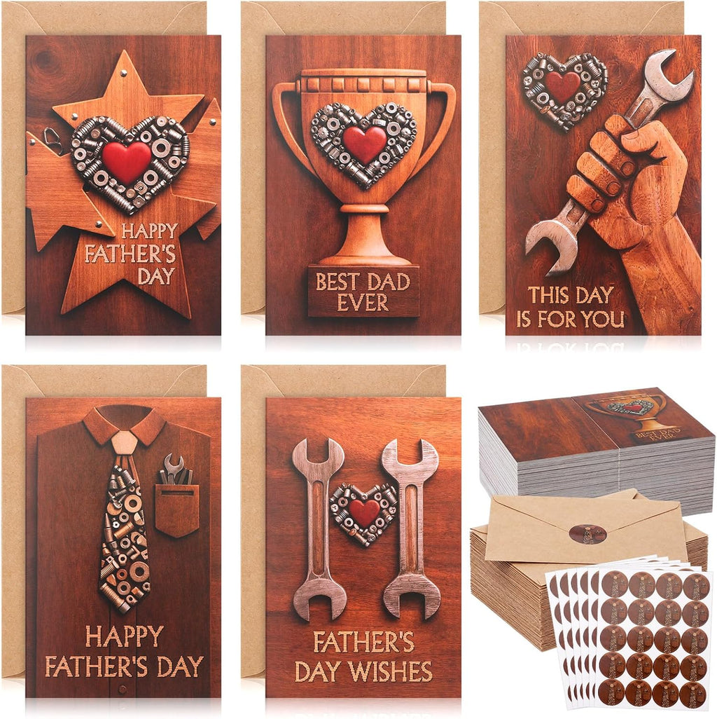 Eaasty 50 Sets Fathers Day Cards with Envelopes Stickers,Happy Father's Day