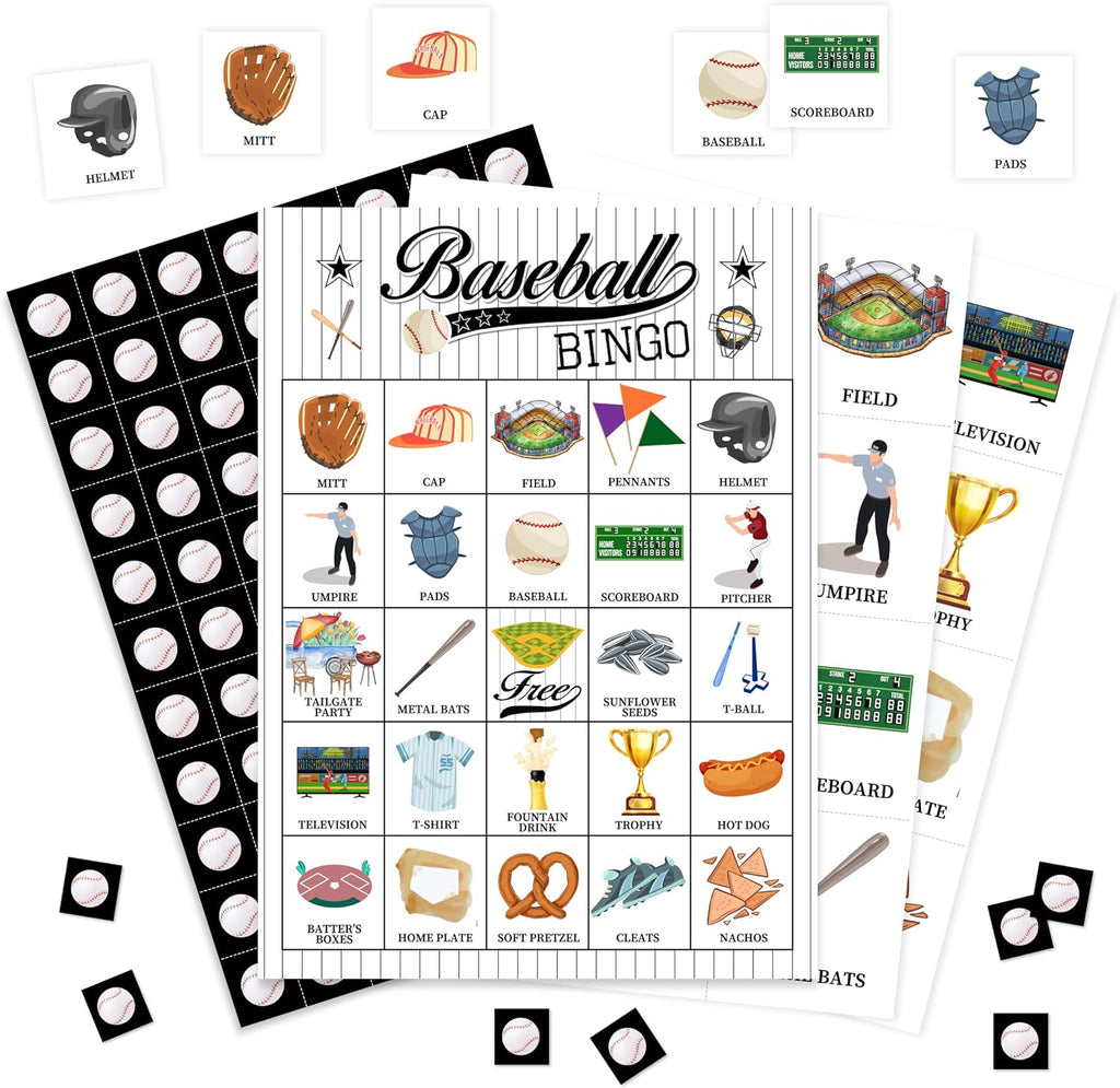 Baseball Bingo Game, Sport Bingo Cards Set, Birthday Party Bingo Supplies for Adults, Family Friends Activities Favors Decorations for 24 Player, 01