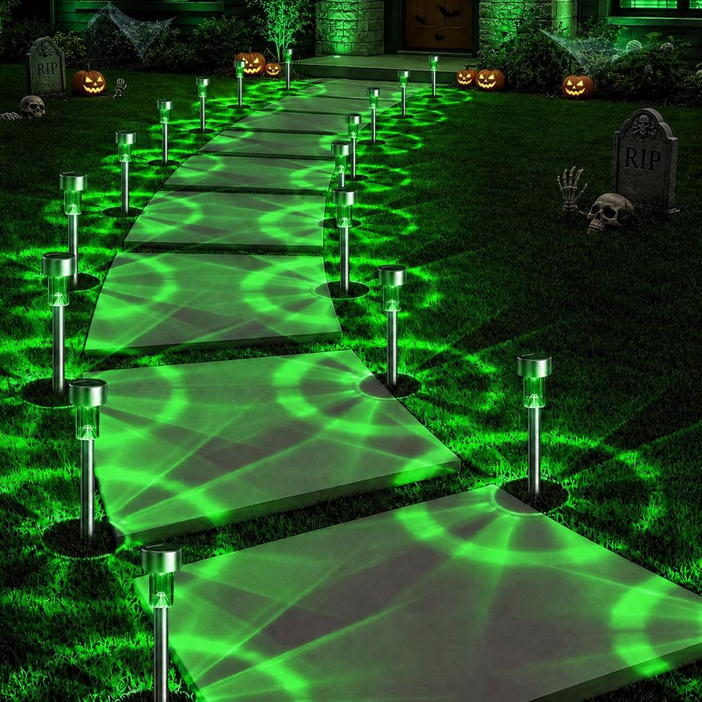 GIGALUMI Green Solar Pathway Lights, 20-Pack Outdoor Halloween Decor