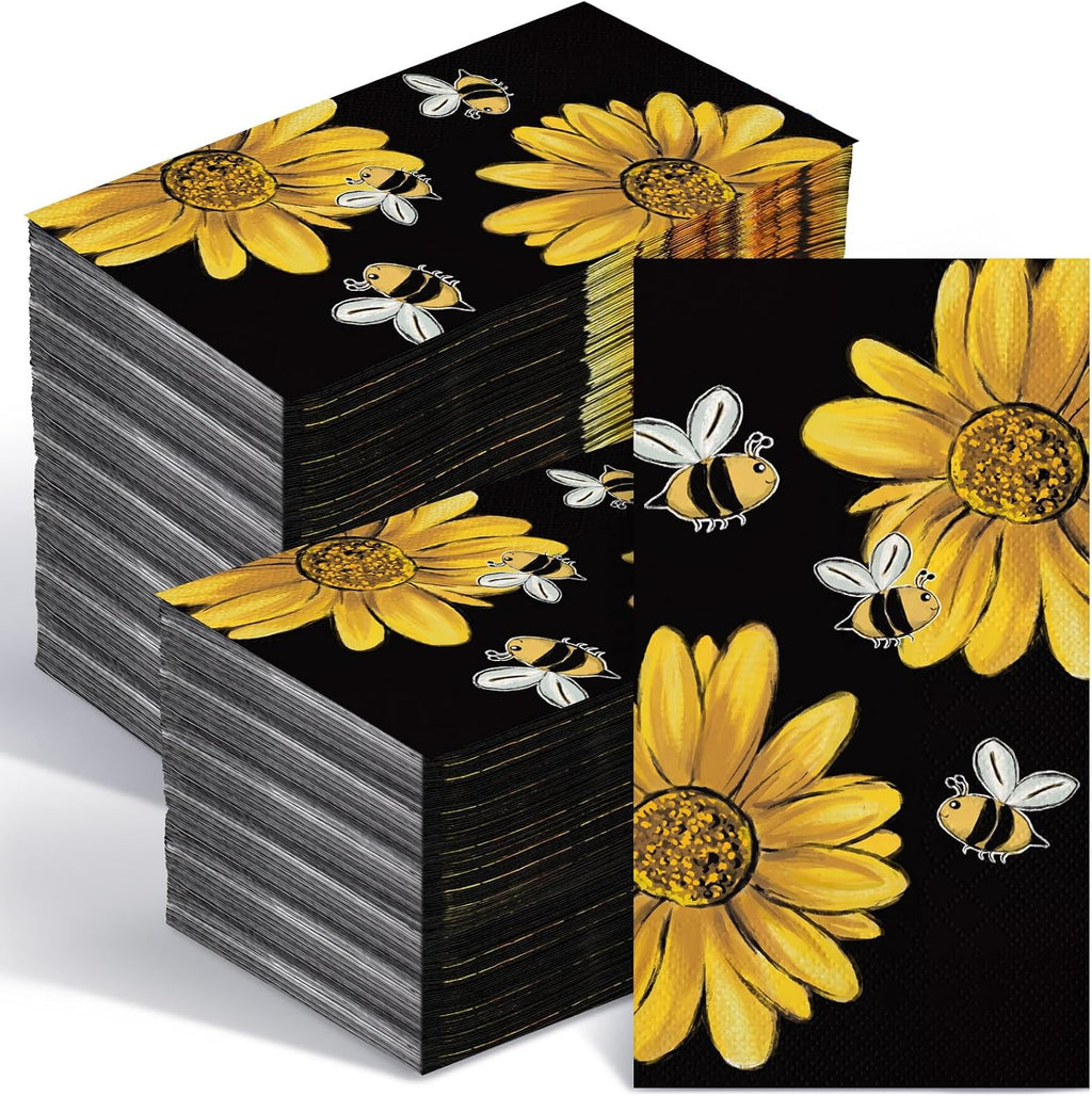 Seajan 200 Pcs Sunflower Bee Paper Guest Napkins Yellow Summer Party