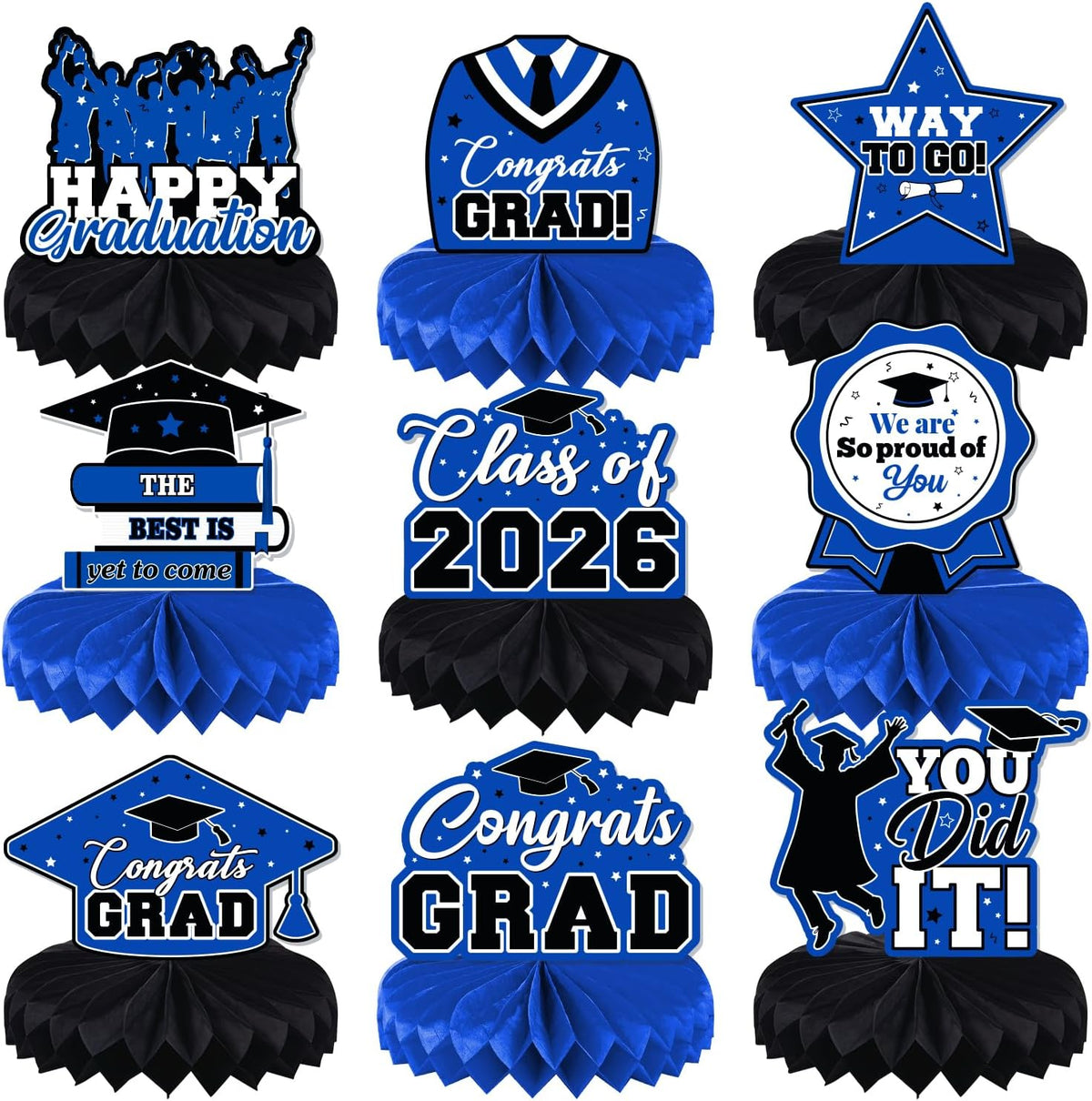 Graduation Decorations Class of 2026, Centerpieces for Tables, Congrats Grad Honeycomb Table Toppers, Graduation Party Supplies, Blue