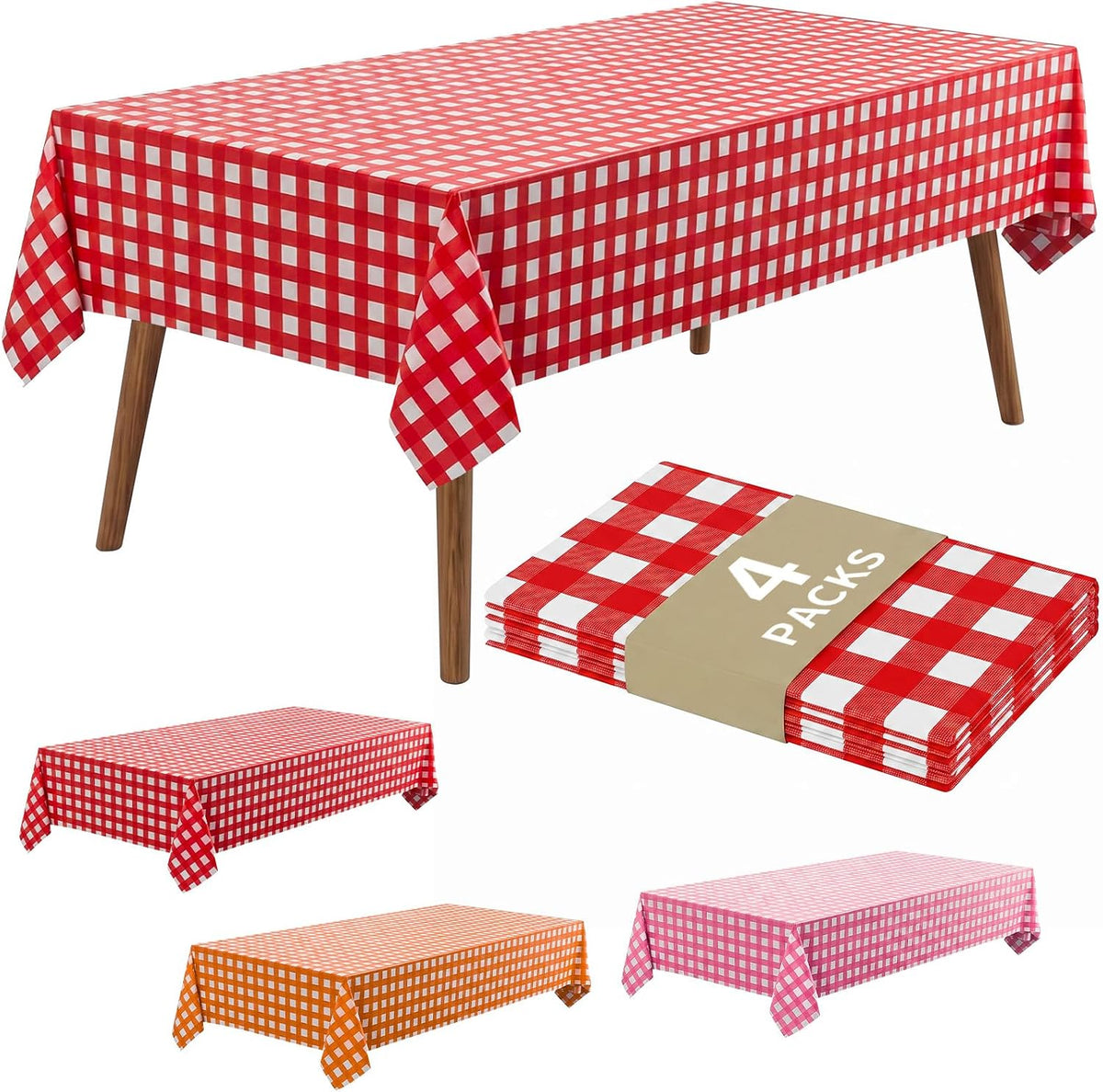 Pureegg Premium Use and Throw Table Covers 10 Pack 54x108 Inch Black for Rectangular Tables, Green Plaid
