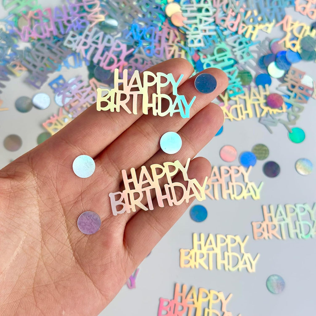 Birthday Confetti for Table Decor, Glitter Happy Birthday Table Confetti, 270 PCS Iridescent Party Decorations
