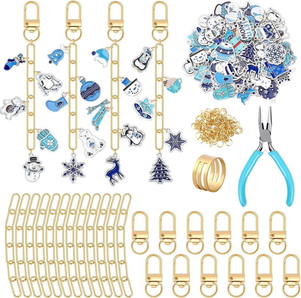 AUGSUN 189Pcs Christmas Winter Keychain Making Kit Holiday Keychain Craft