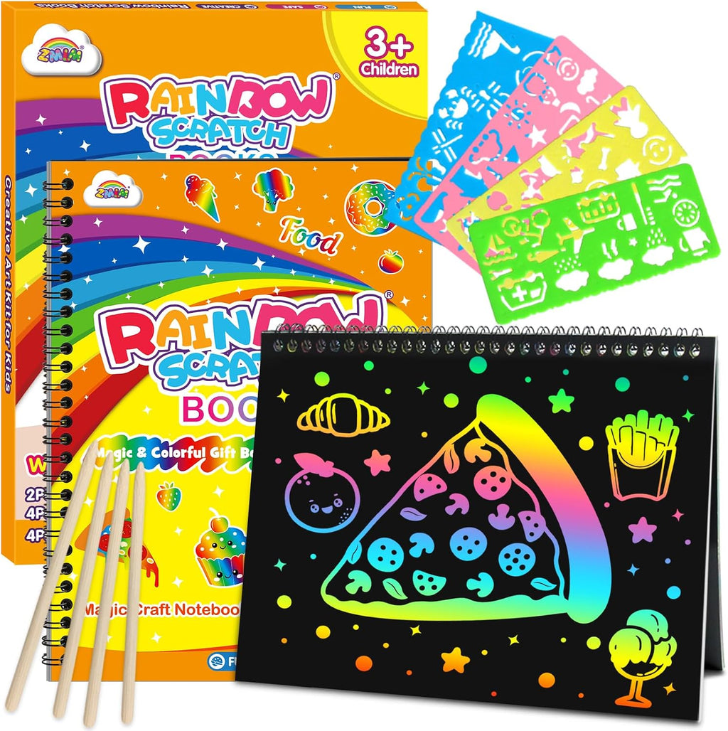 ZMLM Scratch Paper Art-Crafts Gift: 2 Pack Rainbow Notebooks Supplies Toys