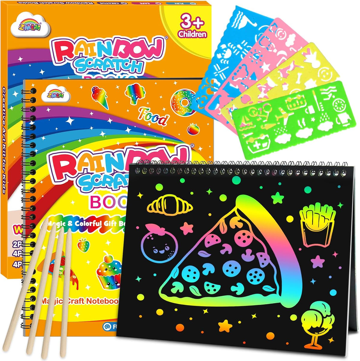 ZMLM Scratch Paper Art-Crafts Gift: 2 Pack Rainbow Notebooks Supplies Toys