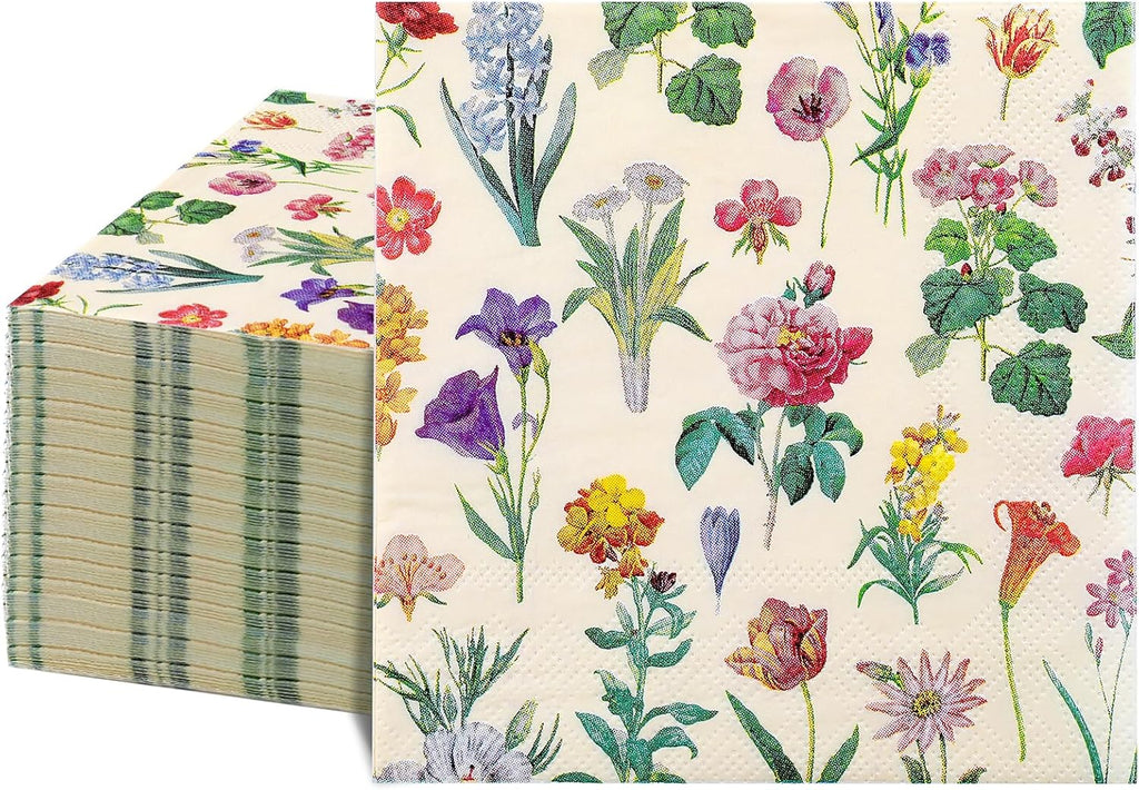 Natnarr 100 Pcs Floral Napkins, 5“ Vintage Wildflower Cocktail Napkins