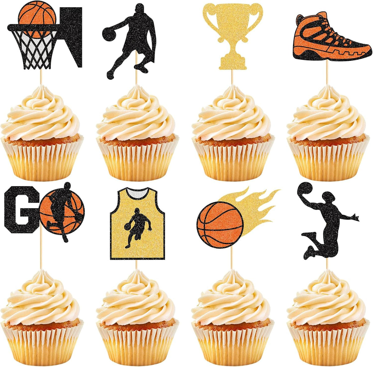 Hooqict 40Pcs Basketball Cupcake Toppers Basketball Birthday Party Cupcake Topper Cake Decorations for Kids Baby Shower Sports Theme Party Decorations Supplies