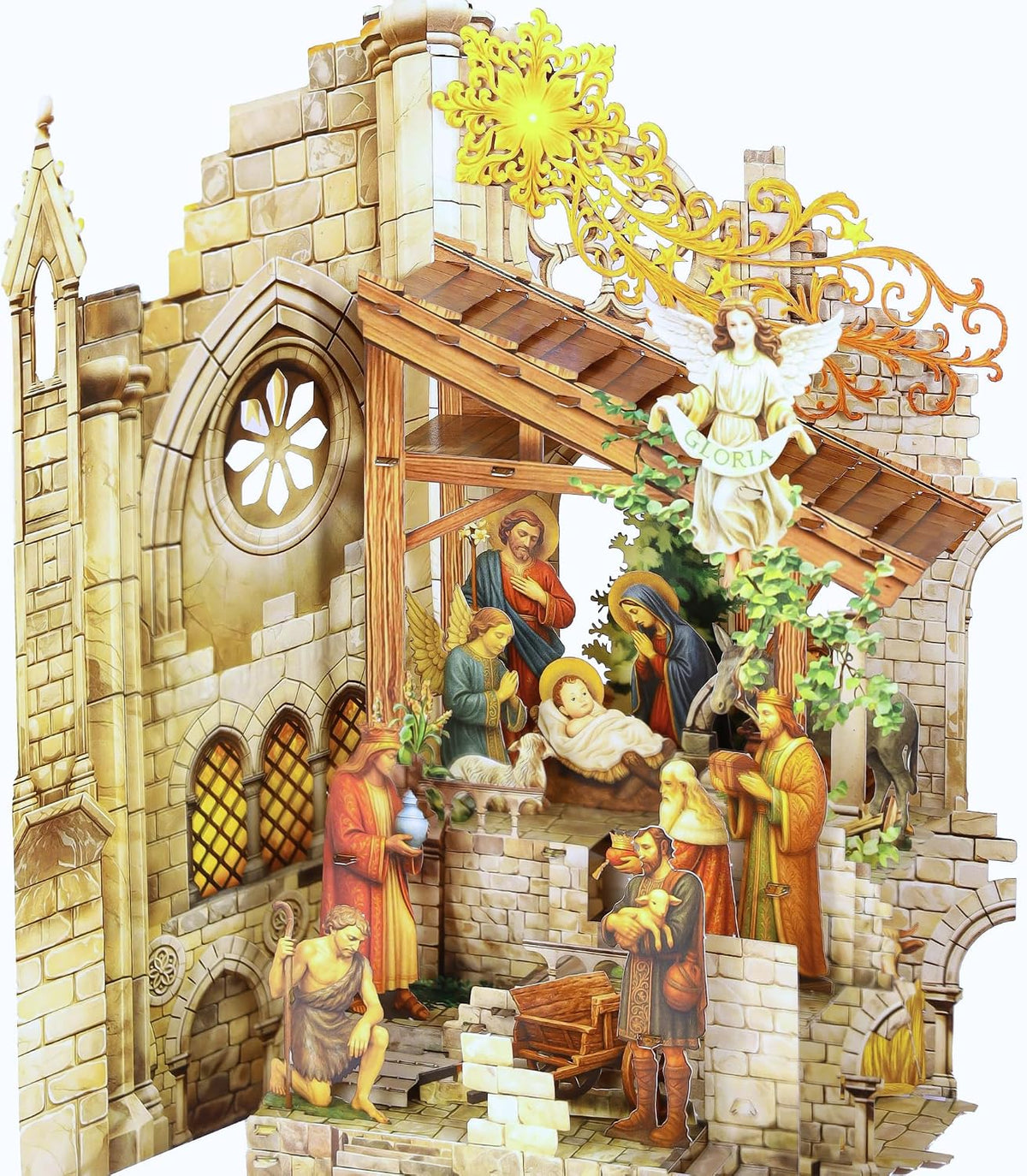 Pop up Christmas Cards Nativity, Holy Night Nativity, 3D Elegant Religious Card with Envelope for Holiday, Manger Scene, Angel, Jesus Christ, Holy Family,Handcrafted Decoration, Merry Christmas Gift