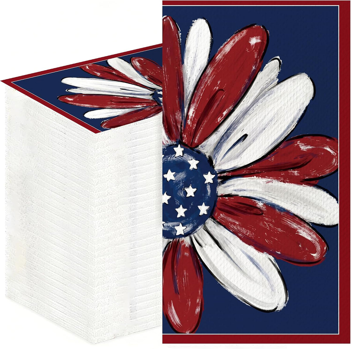 4th of July Disposable Paper Napkins, 200 Pcs Patriotic Flower Napkins for Bathroom Paper Towels for Guests, Red White Blue Napkins for Independence Day Memorial Day Patriotic Party Supplies