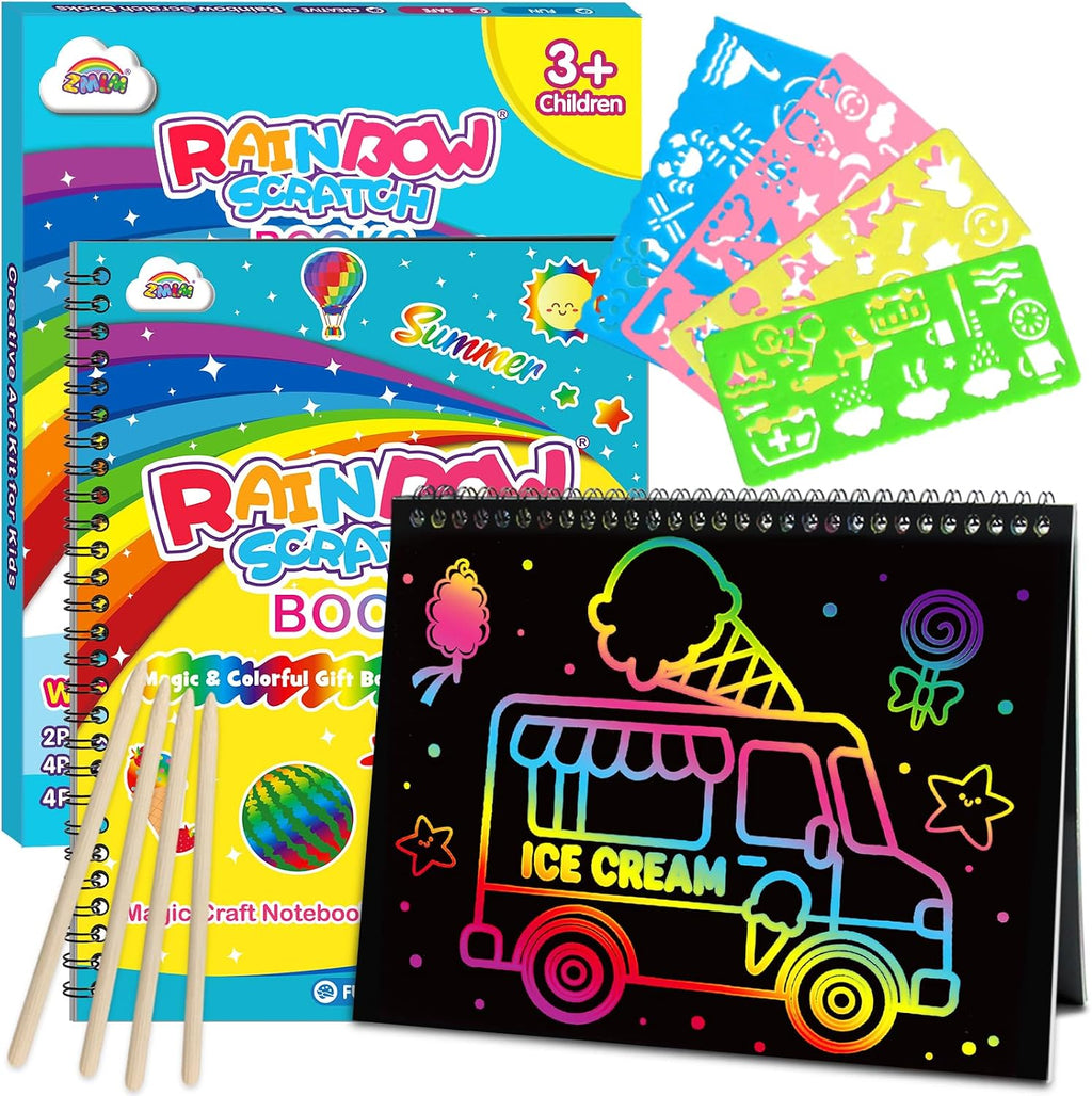 ZMLM Scratch Paper Art-Crafts Gift: 2 Pack Rainbow Notebooks Supplies Toys