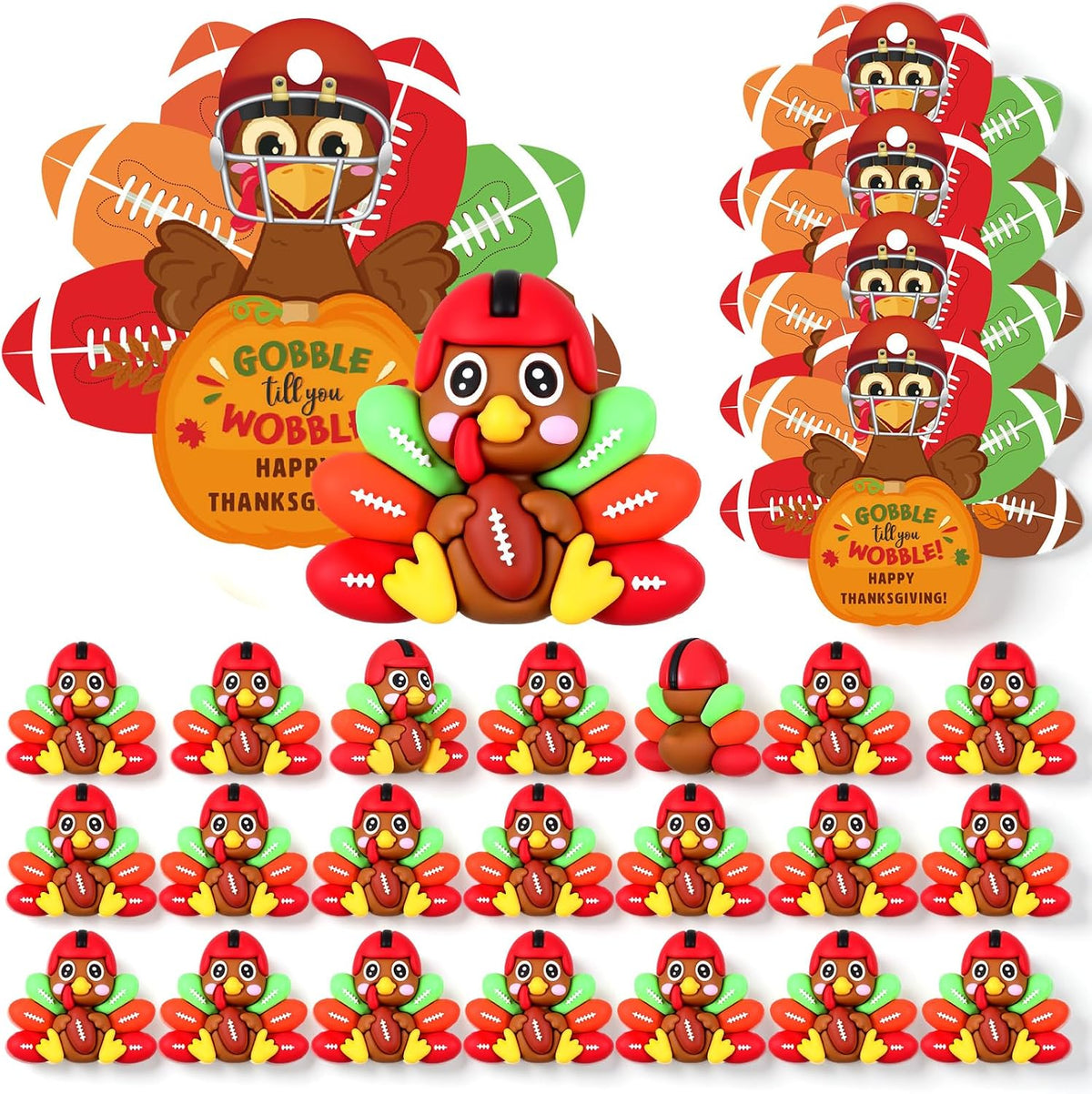Sotiff 24 Sets Thanksgiving Football Turkey Figurines 3D Miniature Toys