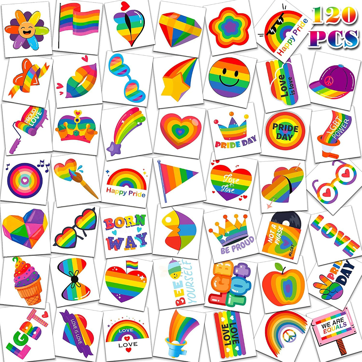 HSHFAMIIY Pride Accessories - Pride Tattoos, 120Pcs Pride Temporary Tattoos for Adults – Rainbow LGBTQ Fake Tattoos Waterproof, Love is Love Gay Pride Accessories for Parade, Pride Decorations